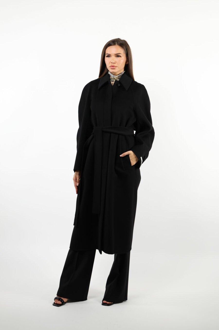 Abrigo negro largo de lana y cashmere - 109304