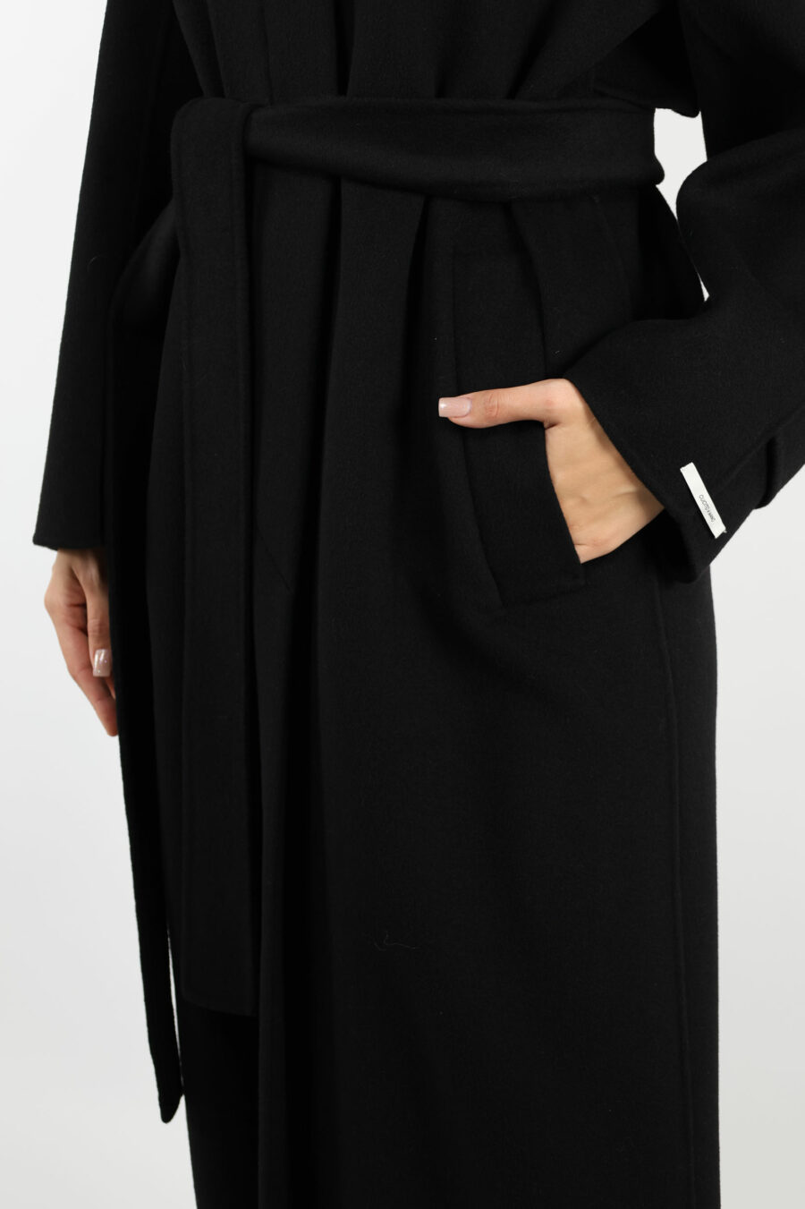 Abrigo negro largo de lana y cashmere - 109305