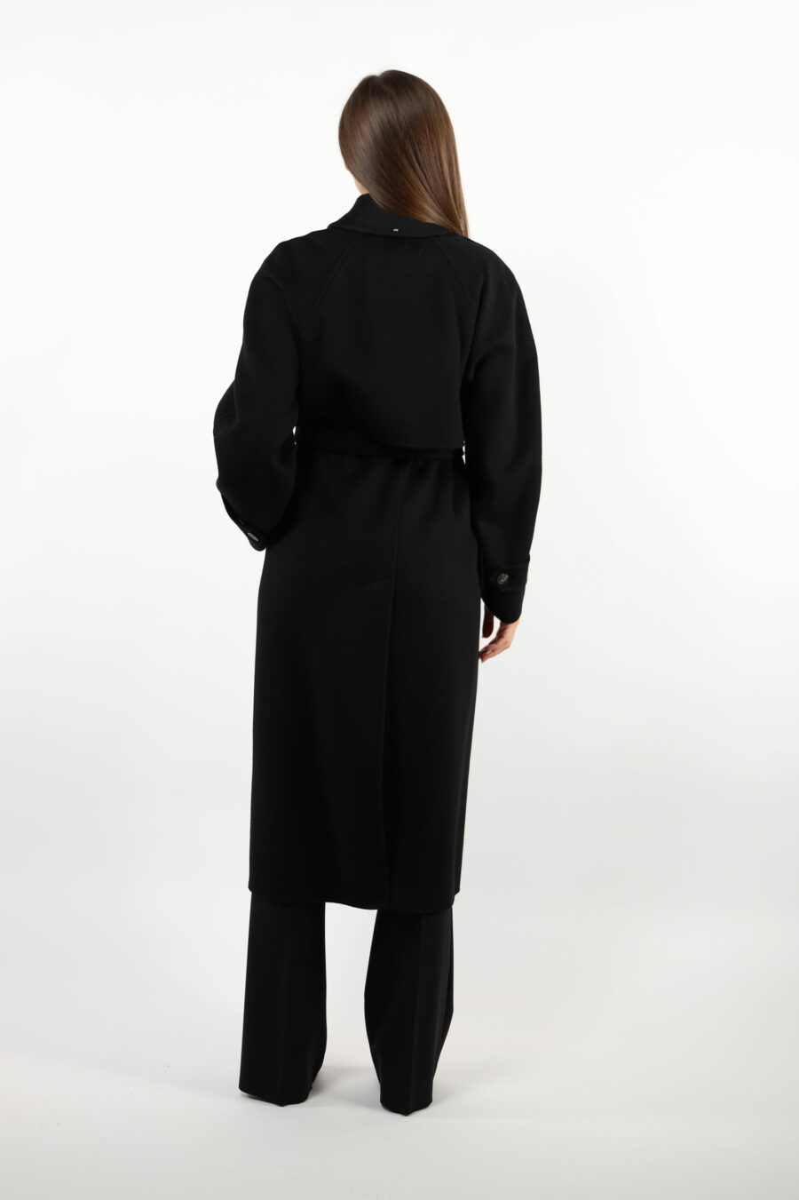 Abrigo negro largo de lana y cashmere - 109306