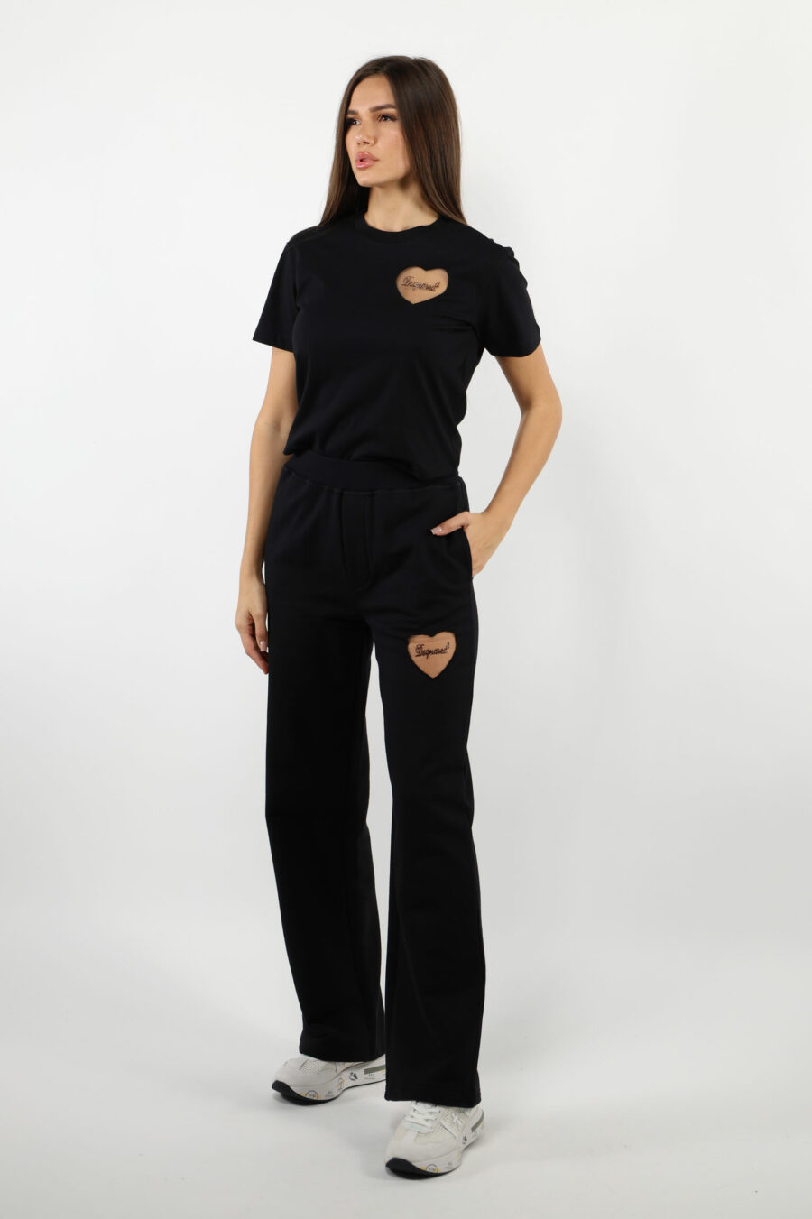 Black trousers with transparent heart logo - 109777