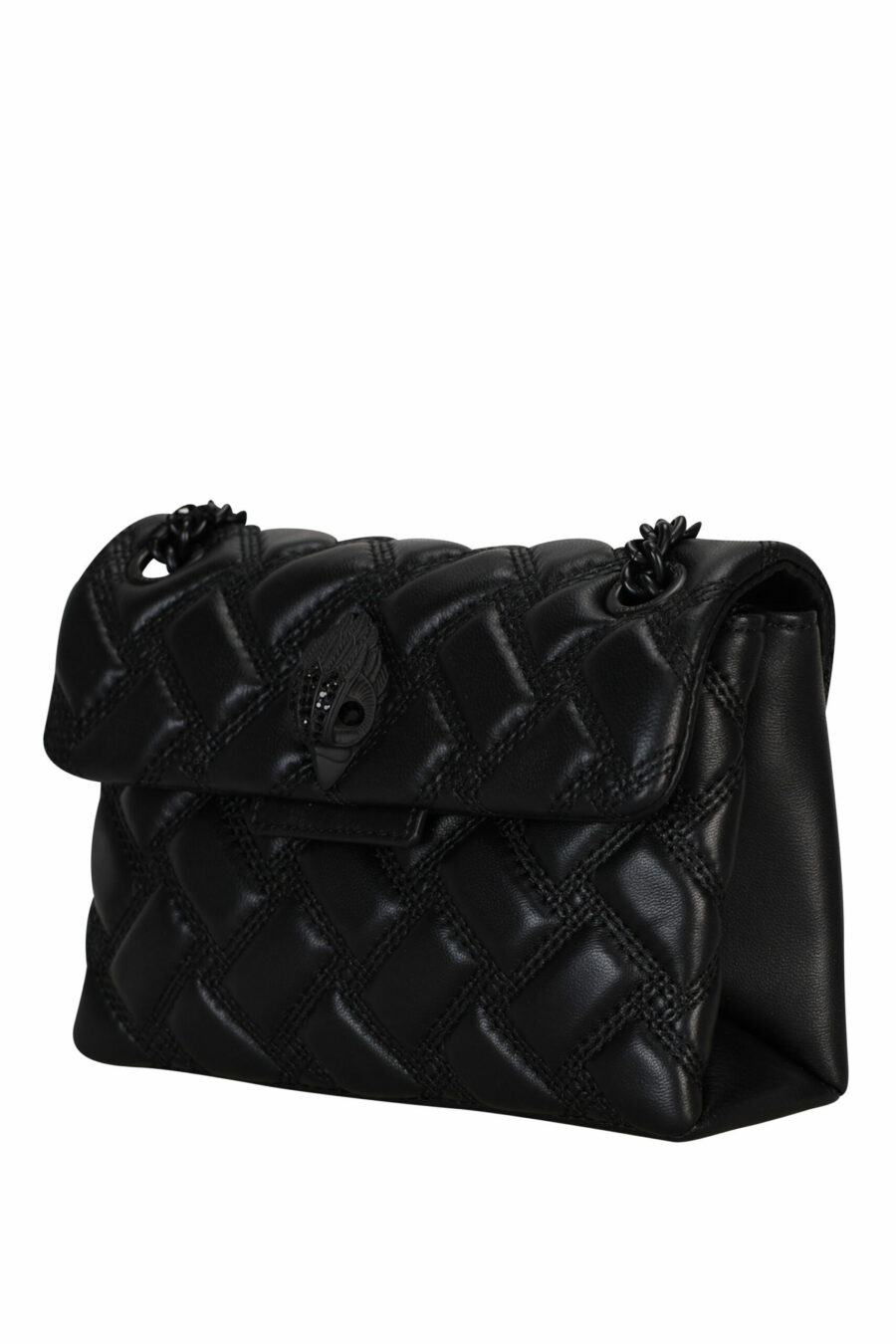 Mini black shoulder bag with diagonal lines and black eagle logo with black cristrals - 5020413709135 1 scaled