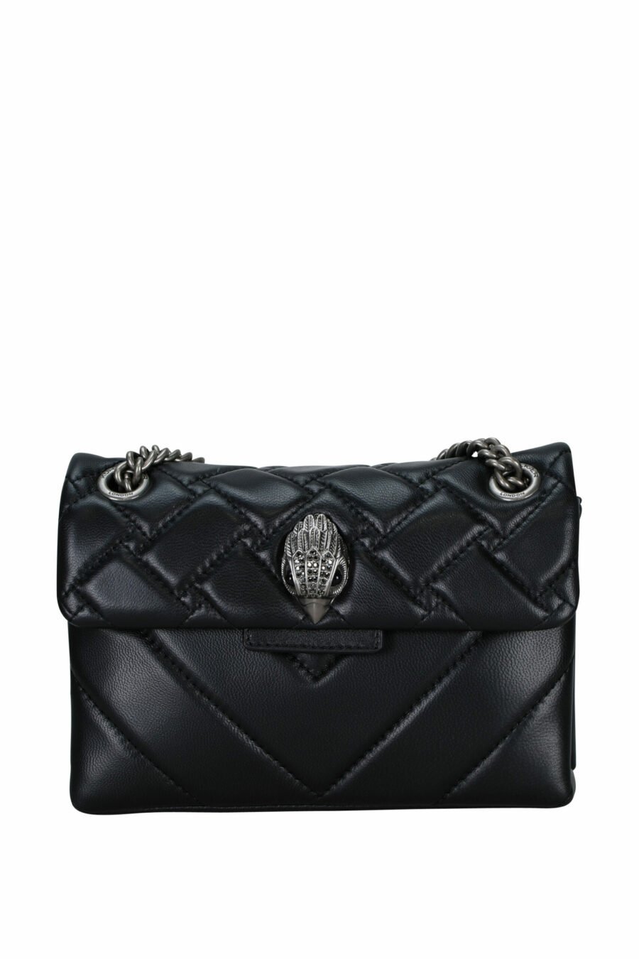 Mini sac à bandoulière matelassé noir avec logo aigle argenté avec cristaux noirs - 5045065997525 scaled