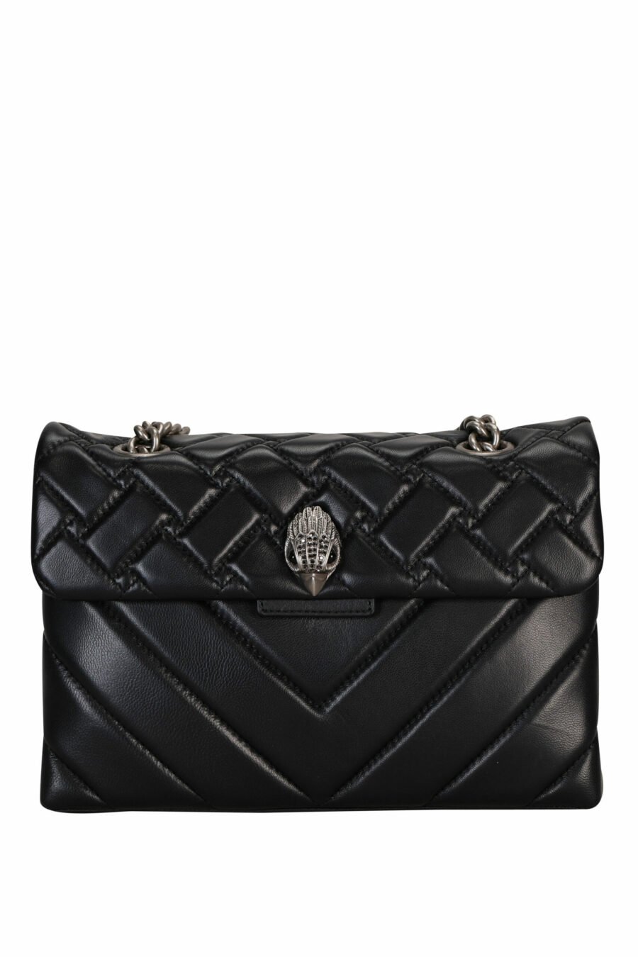 Black quilted shoulder bag with silver chain and silver eagle logo with black crystals - 5057720813514 scaled