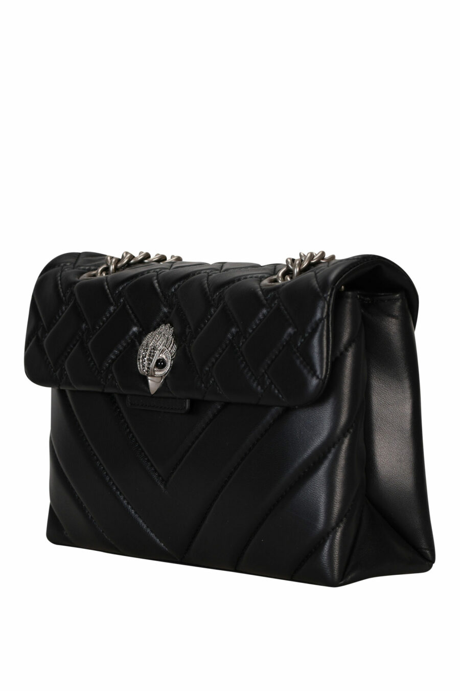 Black quilted shoulder bag with silver chain and silver eagle logo with black crystals - 5057720813514 1 scaled
