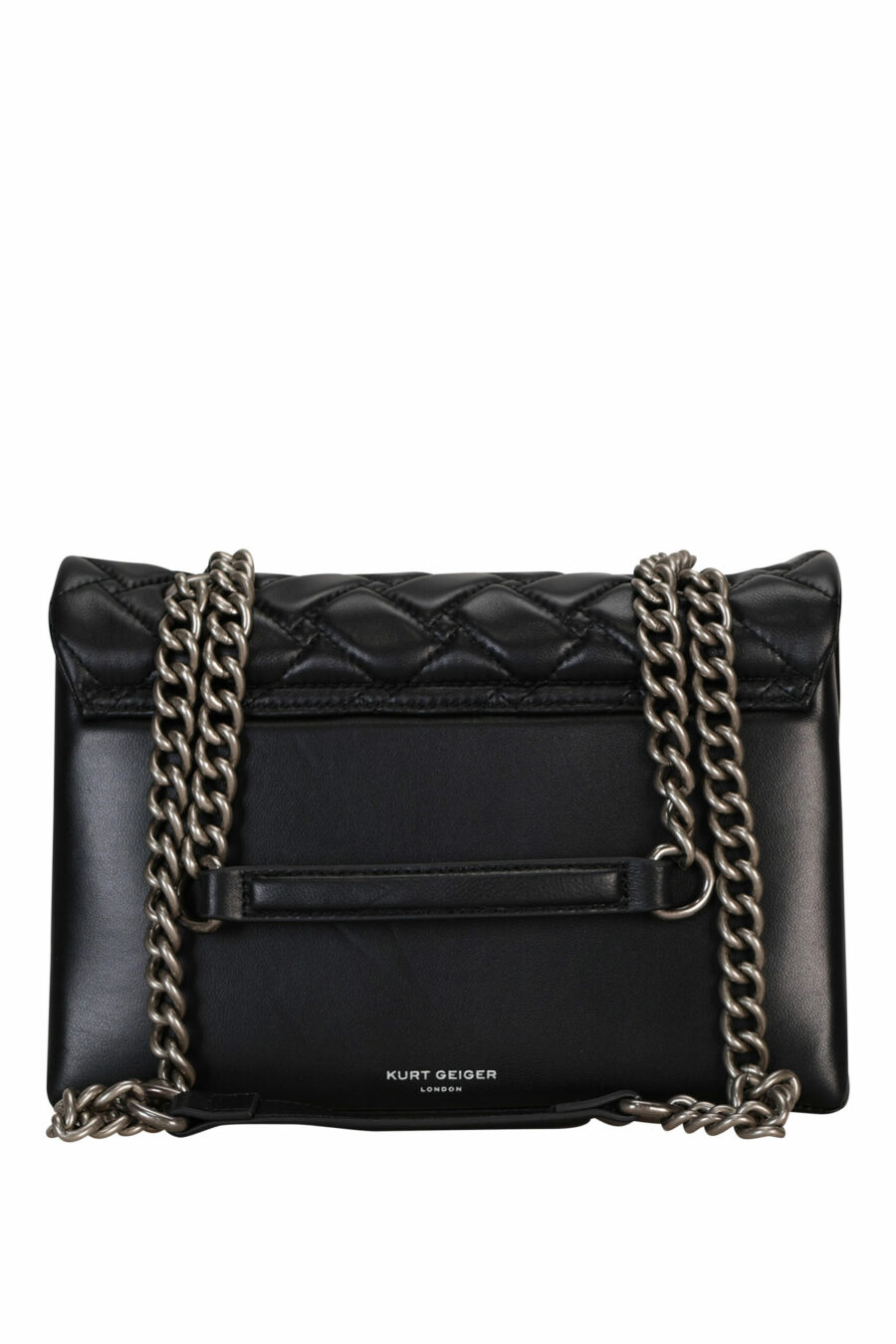 Black quilted shoulder bag with silver chain and silver eagle logo with black crystals - 5057720813514 2 scaled