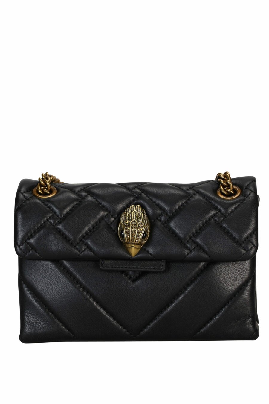 Mini sac à bandoulière matelassé noir avec logo aigle doré avec cristaux noirs - 5057720813637 scaled