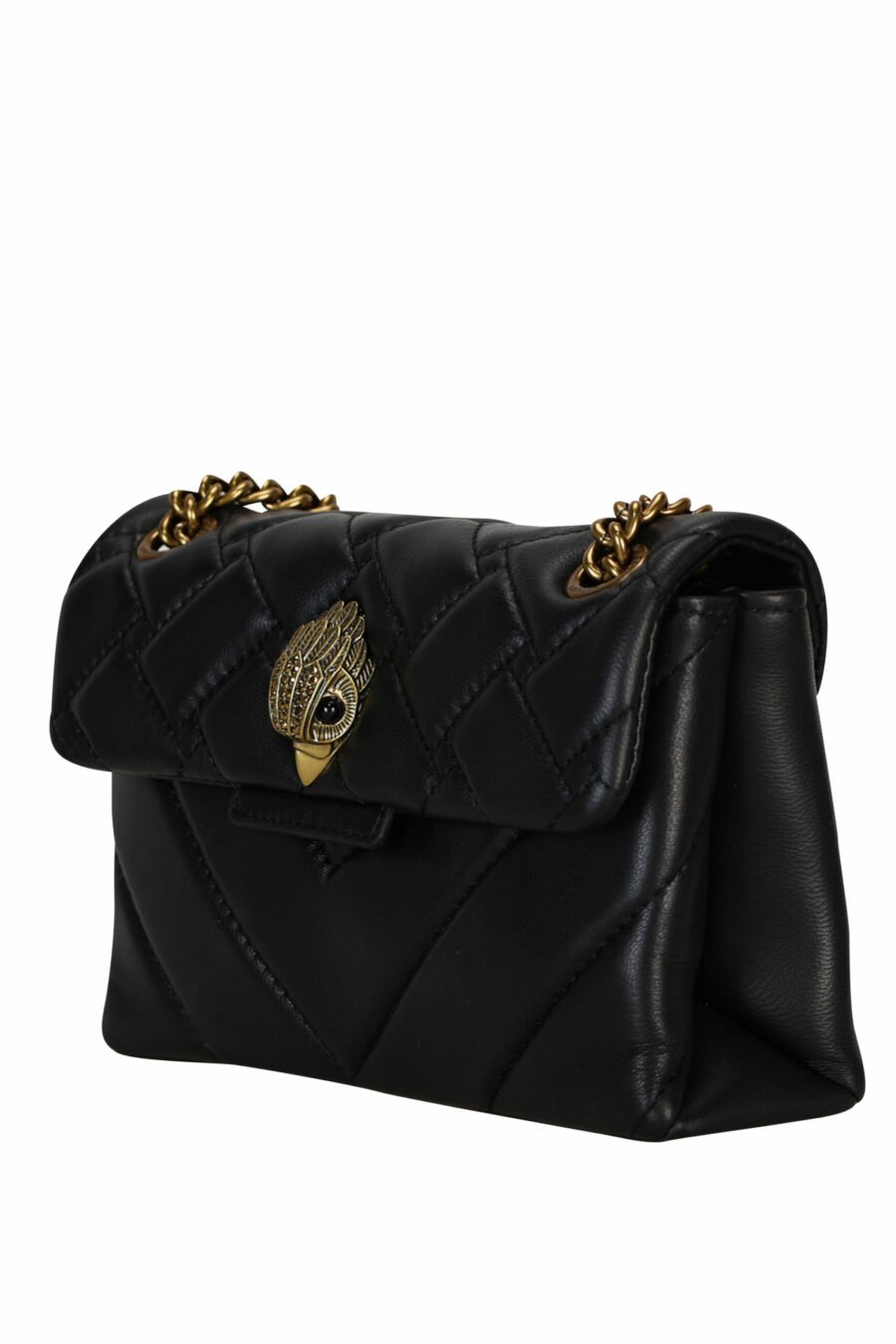 Mini black quilted shoulder bag with golden eagle logo with black crystals - 5057720813637 1 scaled