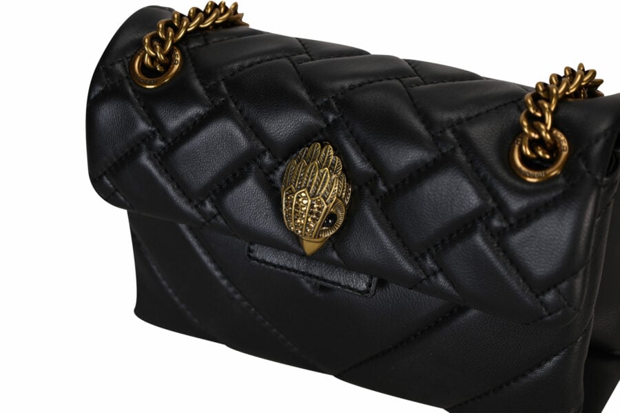 Mini black quilted shoulder bag with golden eagle logo with black crystals - 5057720813637 3 scaled