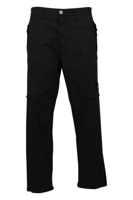 Stone Island - Pantalón de chándal negro con logo lateral parche