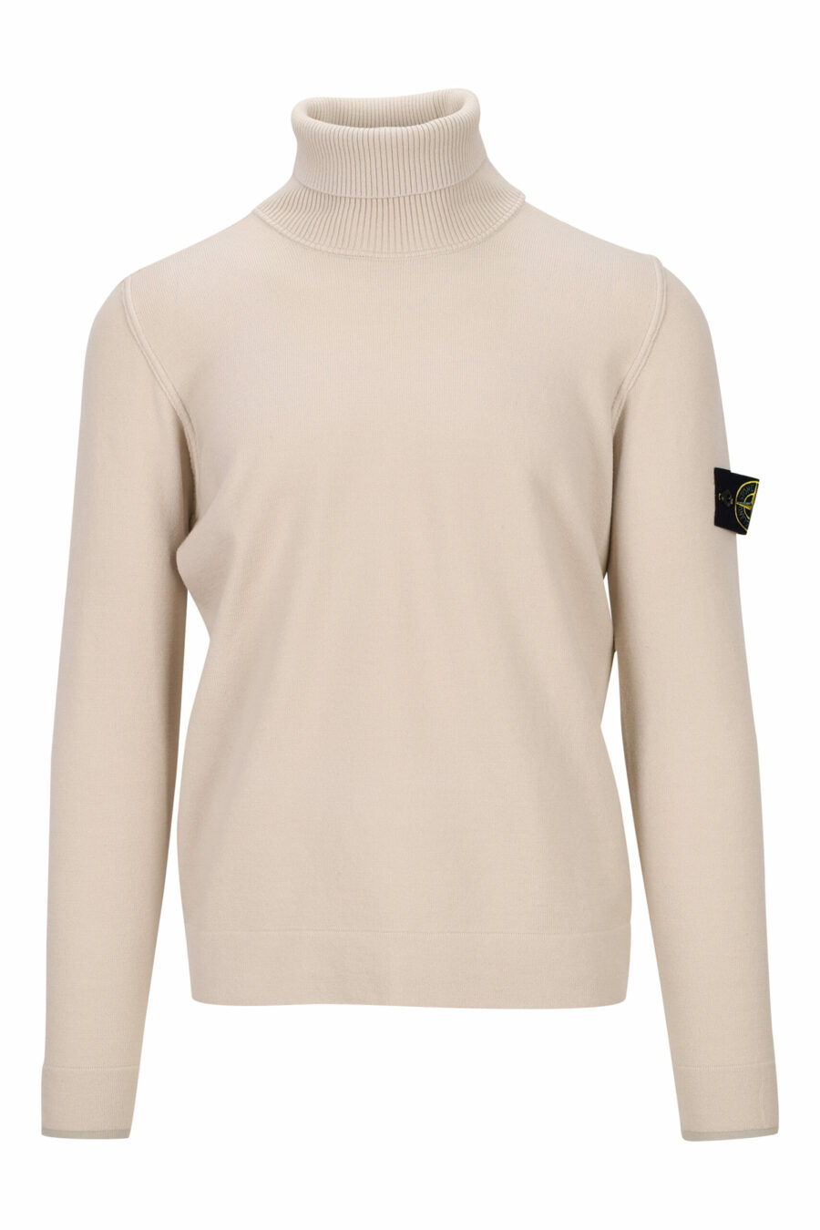 Beigefarbenes Sweatshirt mit hohem Kragen und seitlichem Logoaufnäher - 8052572740954 skaliert