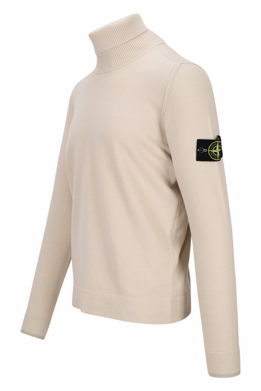 Beigefarbenes Sweatshirt mit hohem Kragen und seitlichem Logoaufnäher - 8052572740954 1 skaliert
