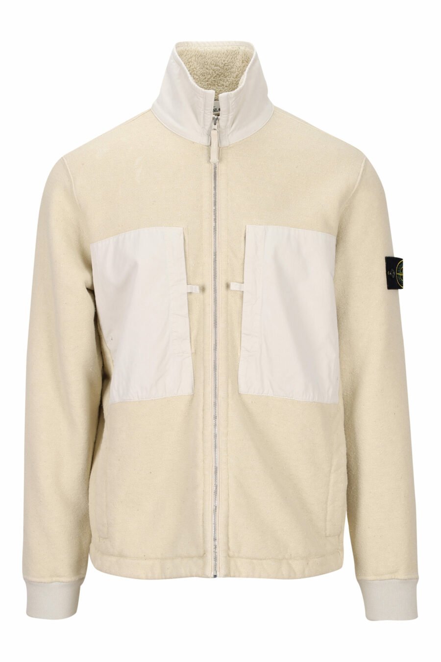 Beige mix sweatshirt with zip and fleece collar - 8052572757938 scaled