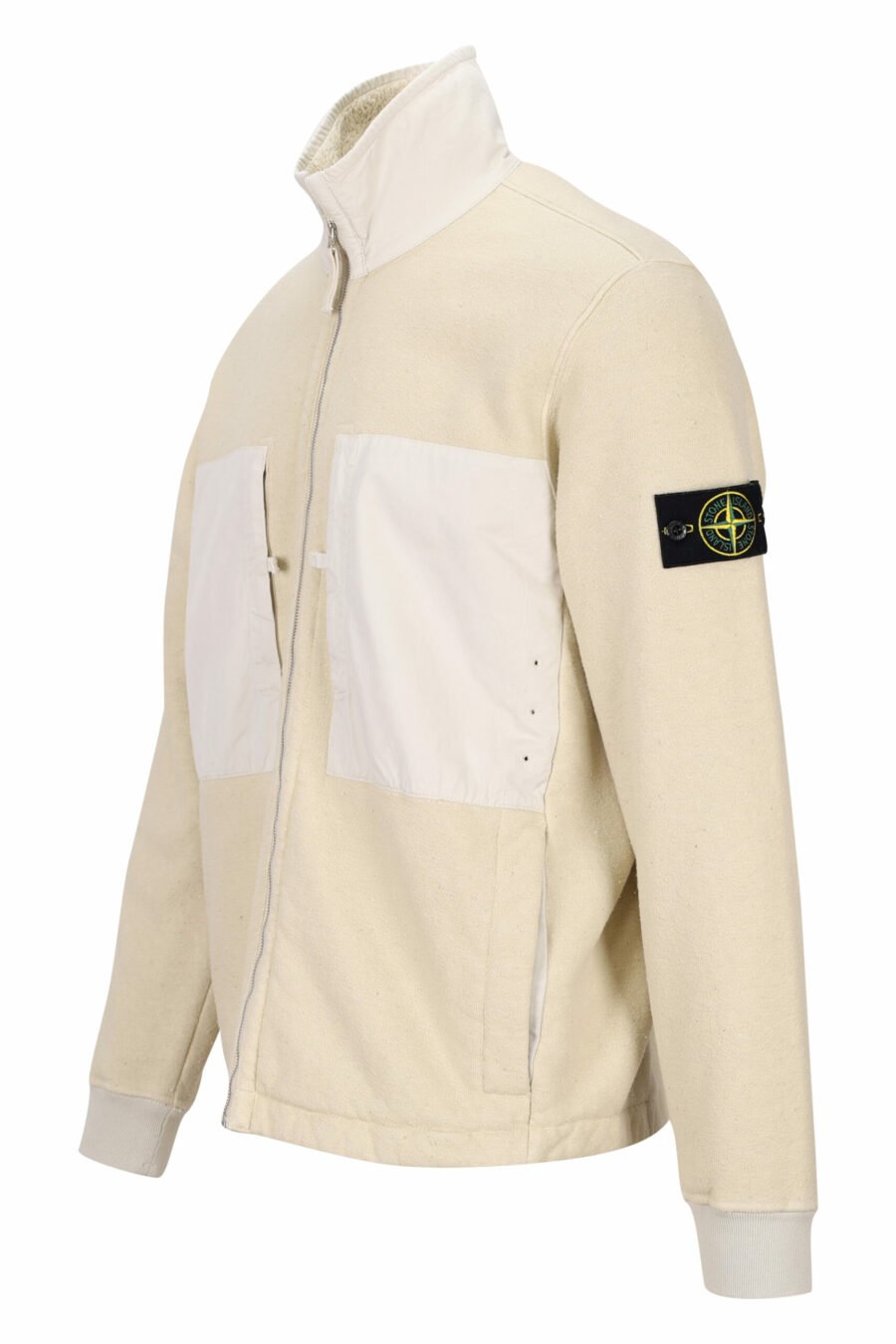 Beigefarbenes Mix-Sweatshirt mit Reißverschluss und Fleecekragen - 8052572757938 1 skaliert