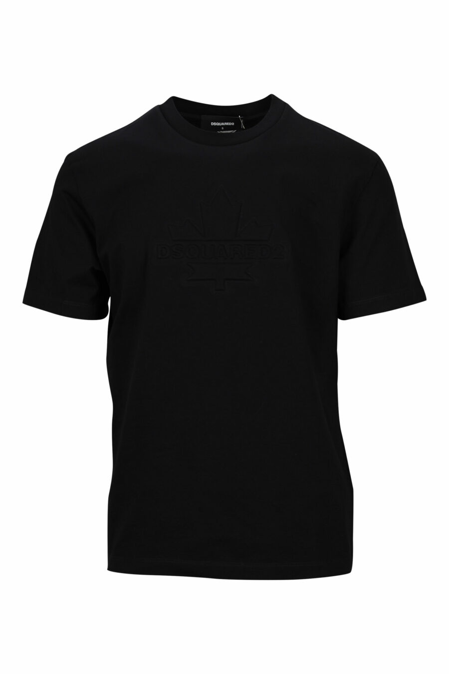 Black T-shirt with monochrome embossed leaf maxilogo - 8054148265908 scaled