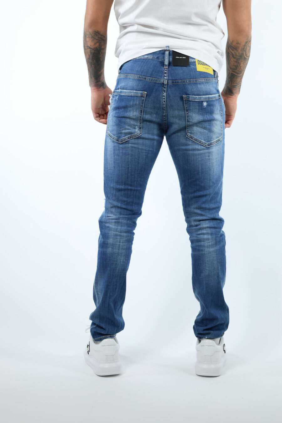 Light blue "cool guy jean" trousers with semi-slits and semi-worn - 8054148313456 2