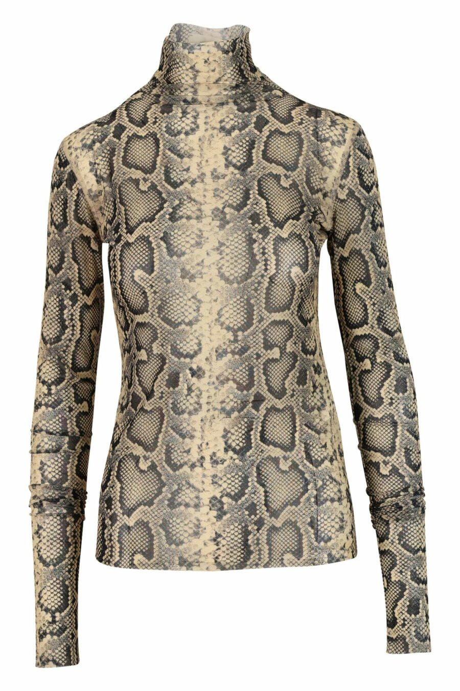Beige T-shirt with snake print, long sleeves and semi-transparent - 8054943306899 scaled