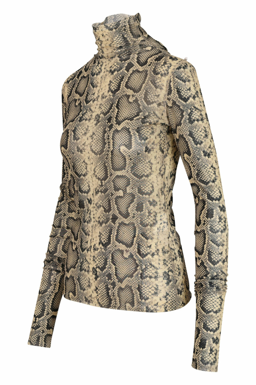 Beige T-shirt with snake print, long sleeves and semi-transparent - 8054943306899 1 scaled