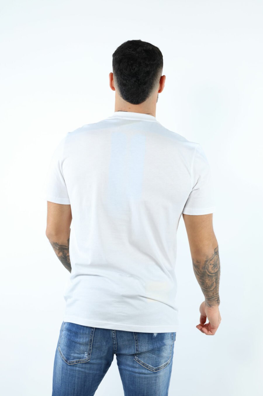T-shirt oversize en coton biologique blanc avec maxilogue noir classique - 106648