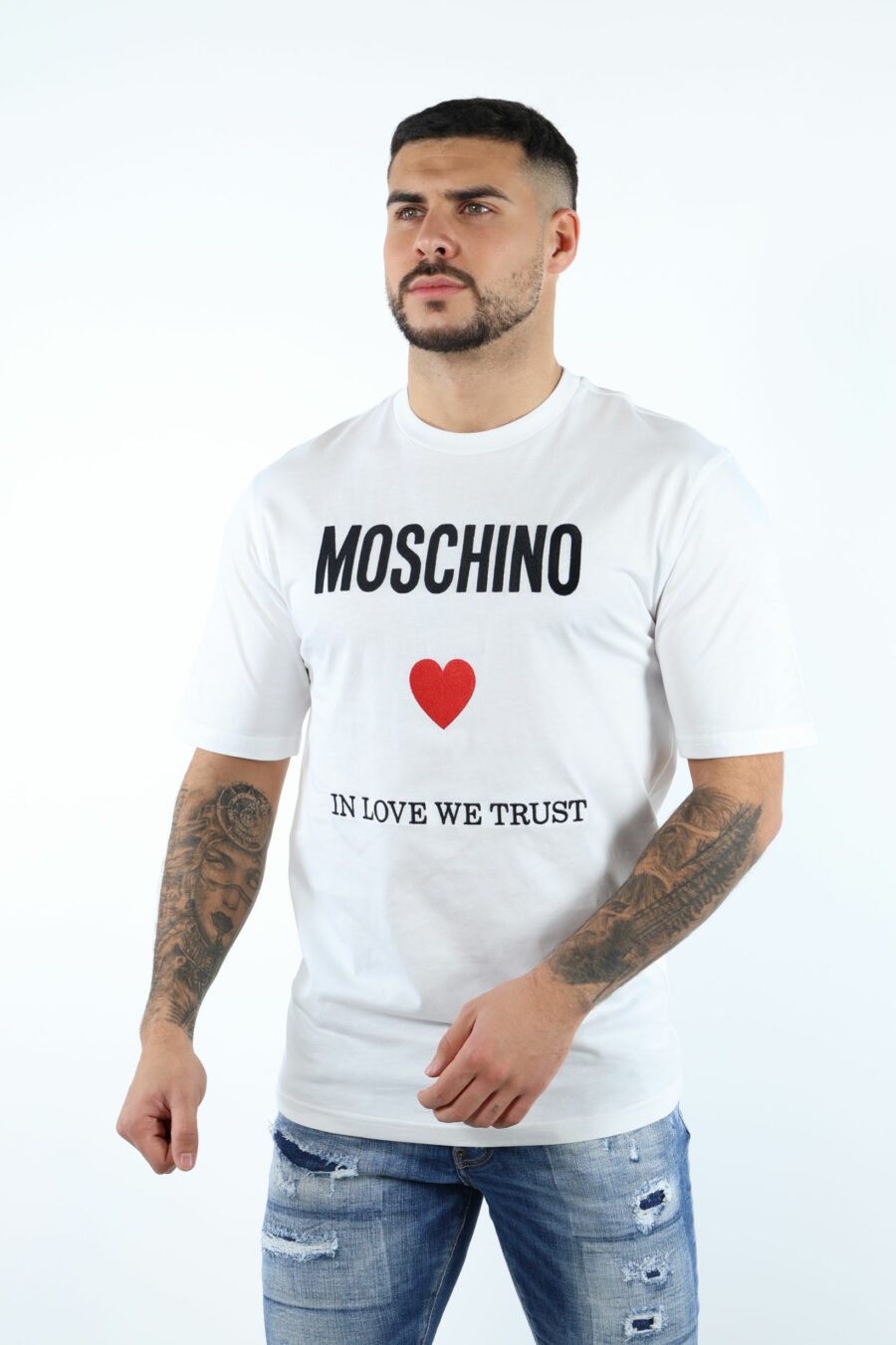 T-shirt blanc oversize avec logo "in love we trust" - 106651