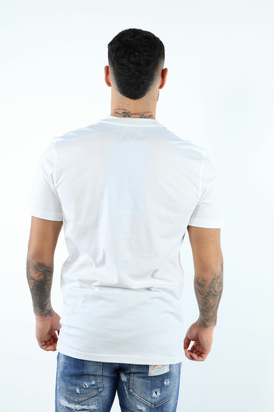 T-shirt blanc avec mini-logo d'ours monochrome en pointillés - 106665