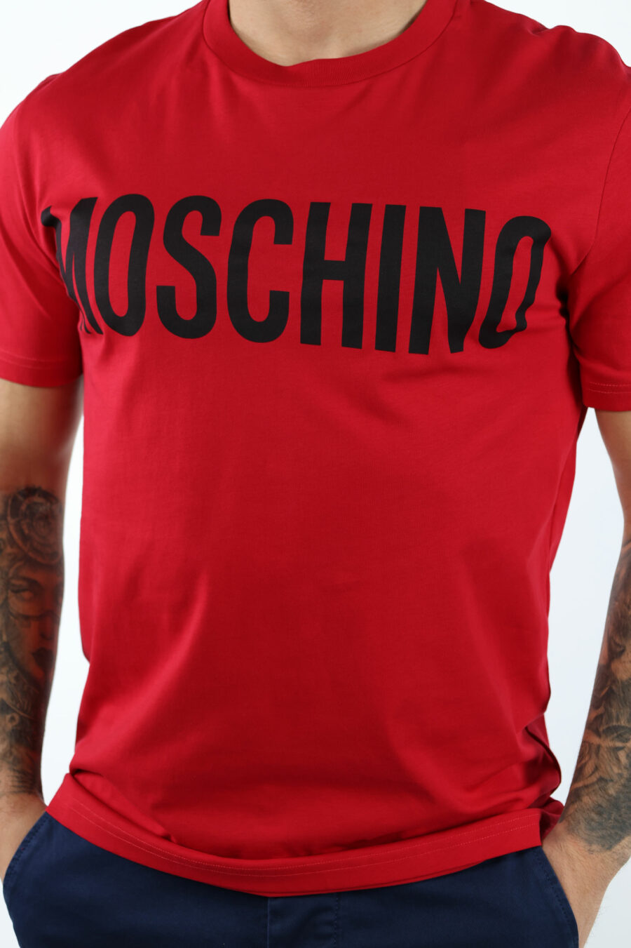 Camiseta roja "oversize" de algodón orgánico con maxilogo negro clásico - 106721