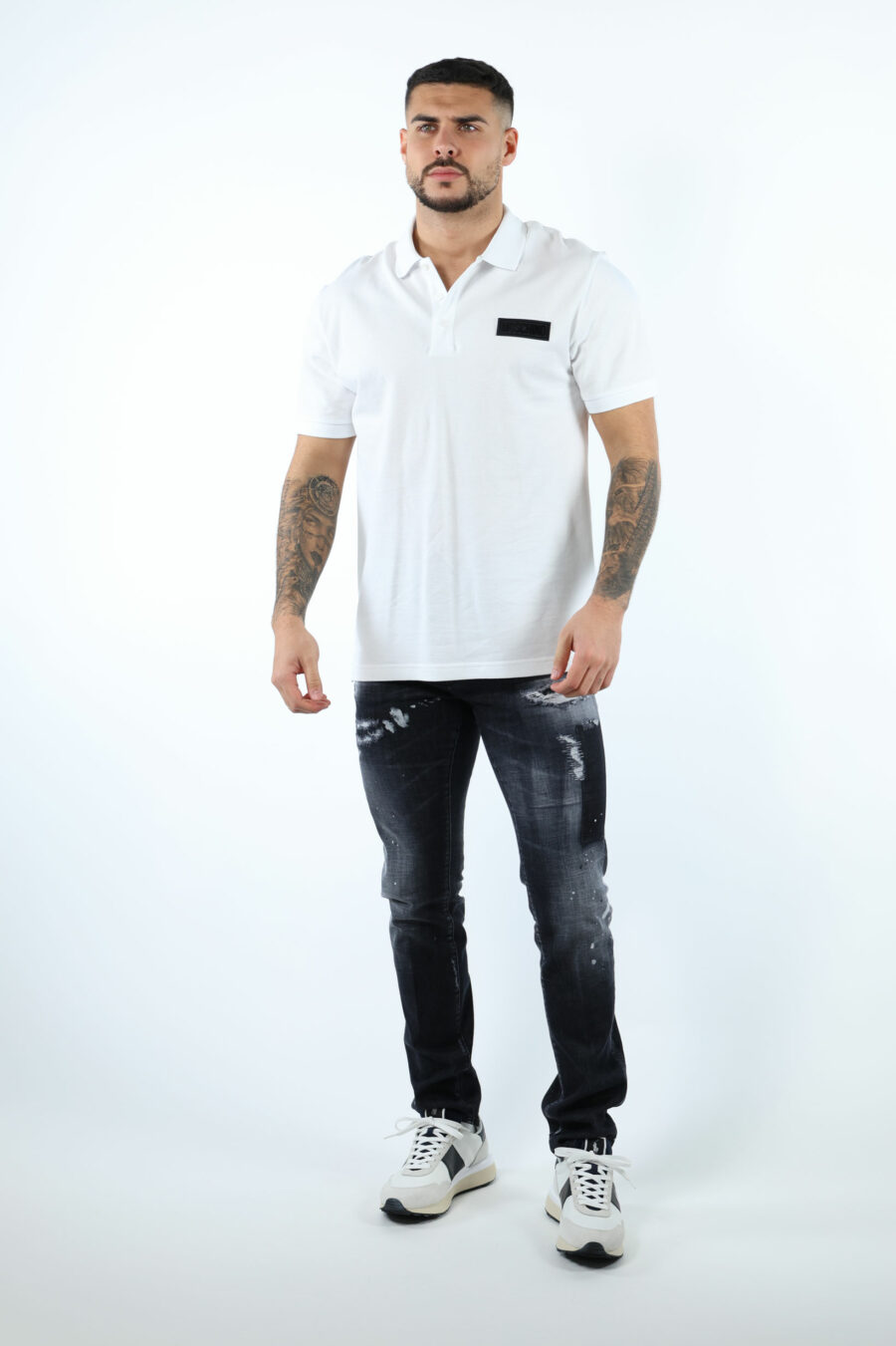 White polo shirt with black mini-logo label - 106745 1