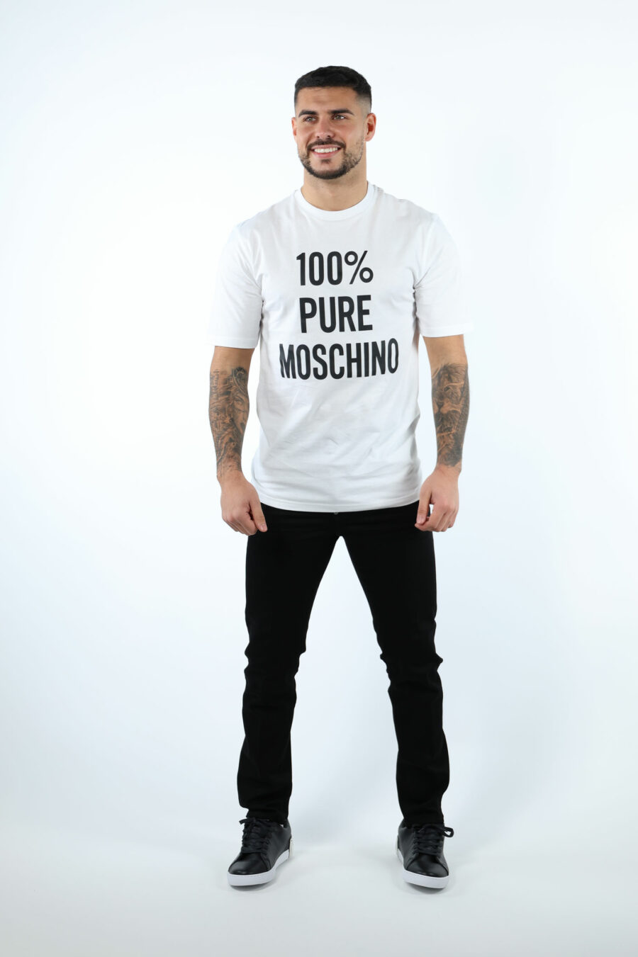 T-shirt blanc en coton biologique "100% pure moschino" - 106786