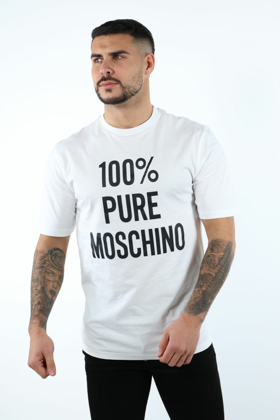 Camiseta blanca de algodón orgánico "100% pure moschino" - 106787