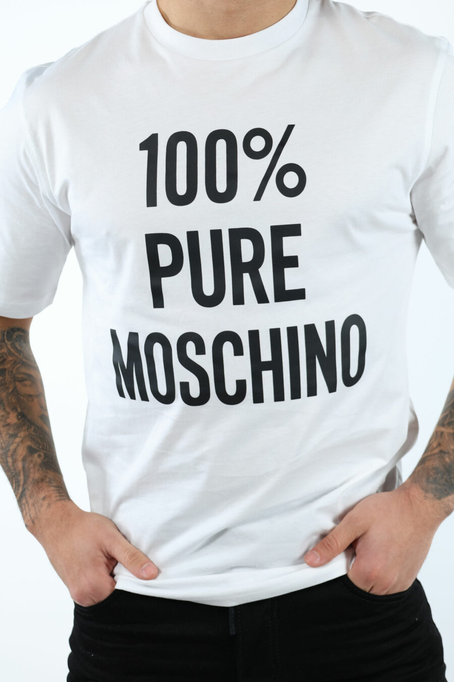Camiseta blanca de algodón orgánico "100% pure moschino" - 106788