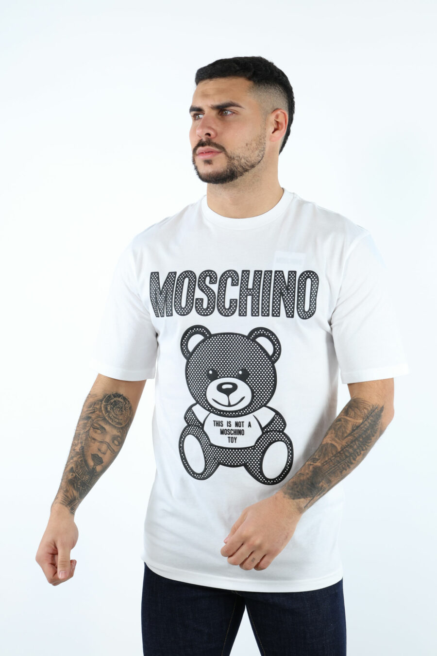 T-shirt branca com maxilogo de urso pontilhado monocromático - 106819