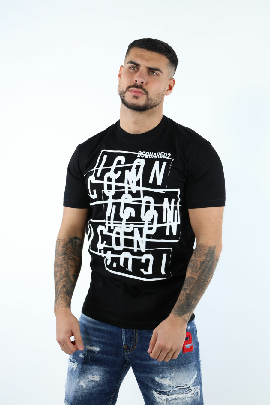 Black T-shirt with "icon" logo stamps - 106835