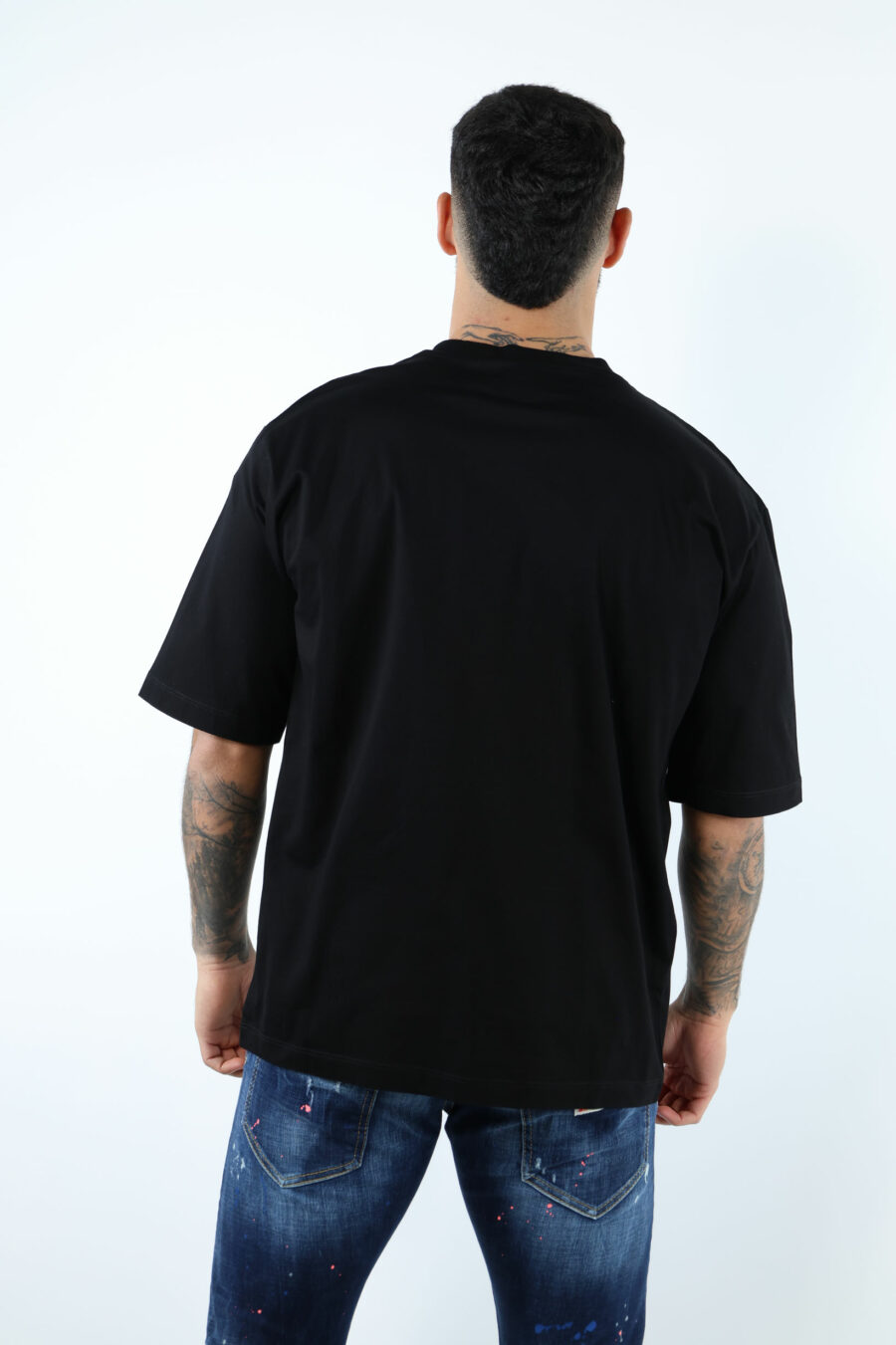 Black oversize T-shirt with neon green blurred "icon" maxilogo - 106934