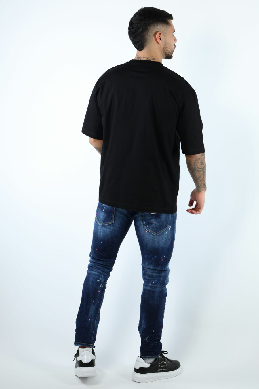 Black oversize T-shirt with neon green blurred "icon" maxilogo - 106935