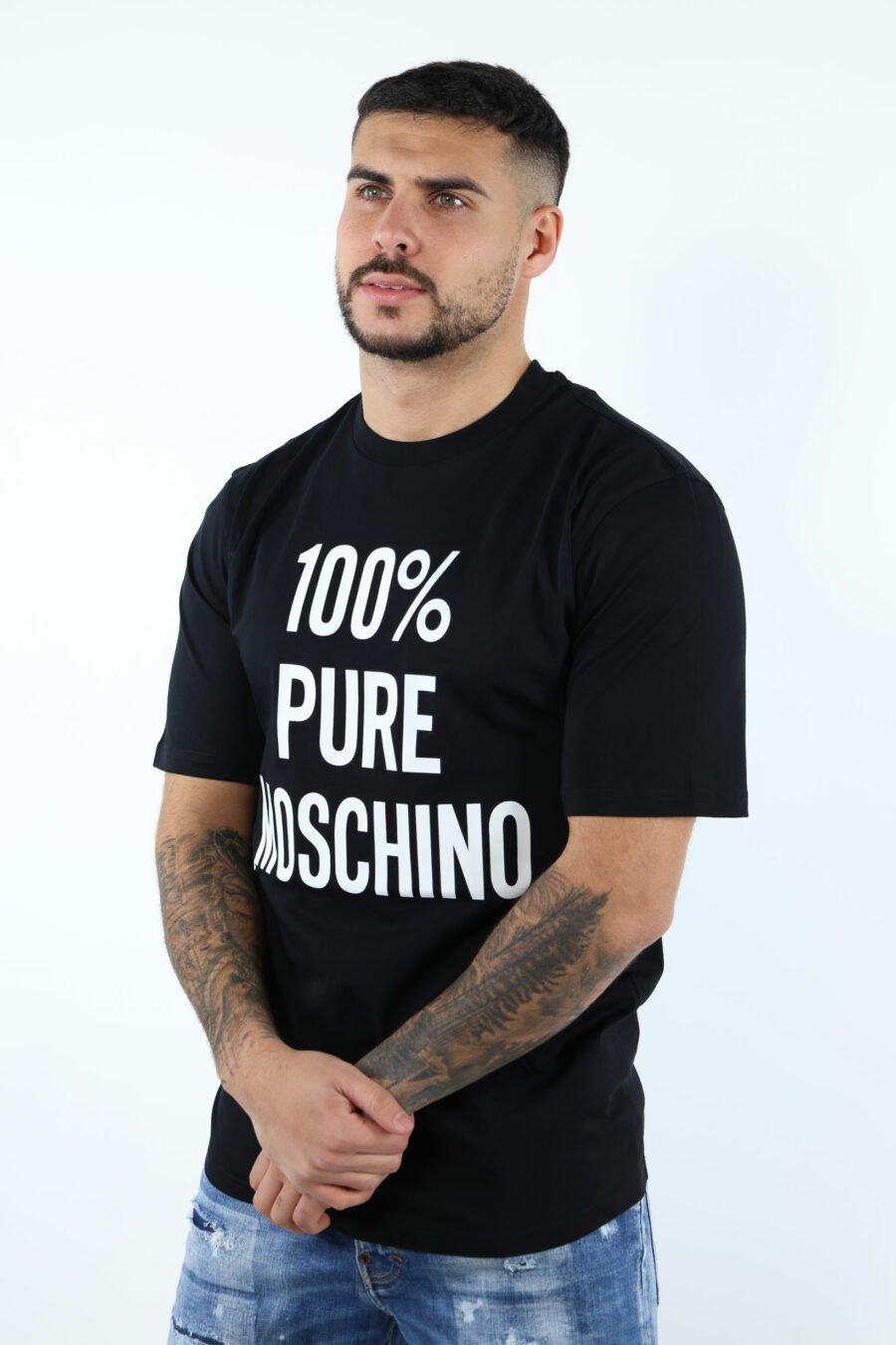 Camiseta negra de algodón orgánico "100% pure moschino" - 106942