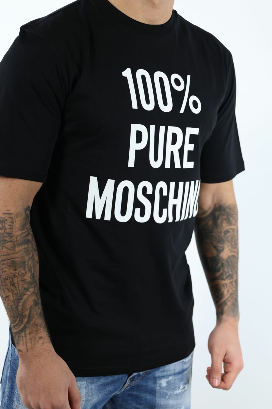 T-shirt noir en coton biologique "100% pure moschino" - 106943