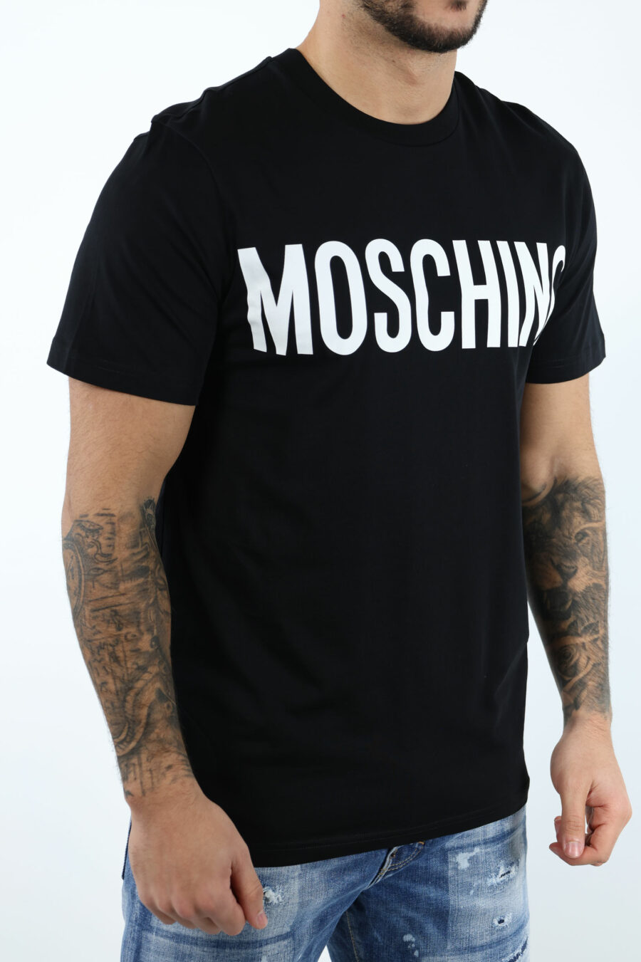 T-shirt oversize en coton biologique noir avec maxilogue noir classique - 106956