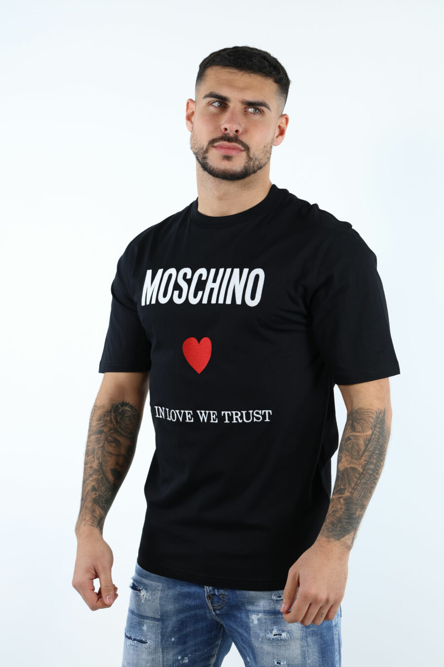 Black oversize T-shirt with logo "in love we trust" - 106960
