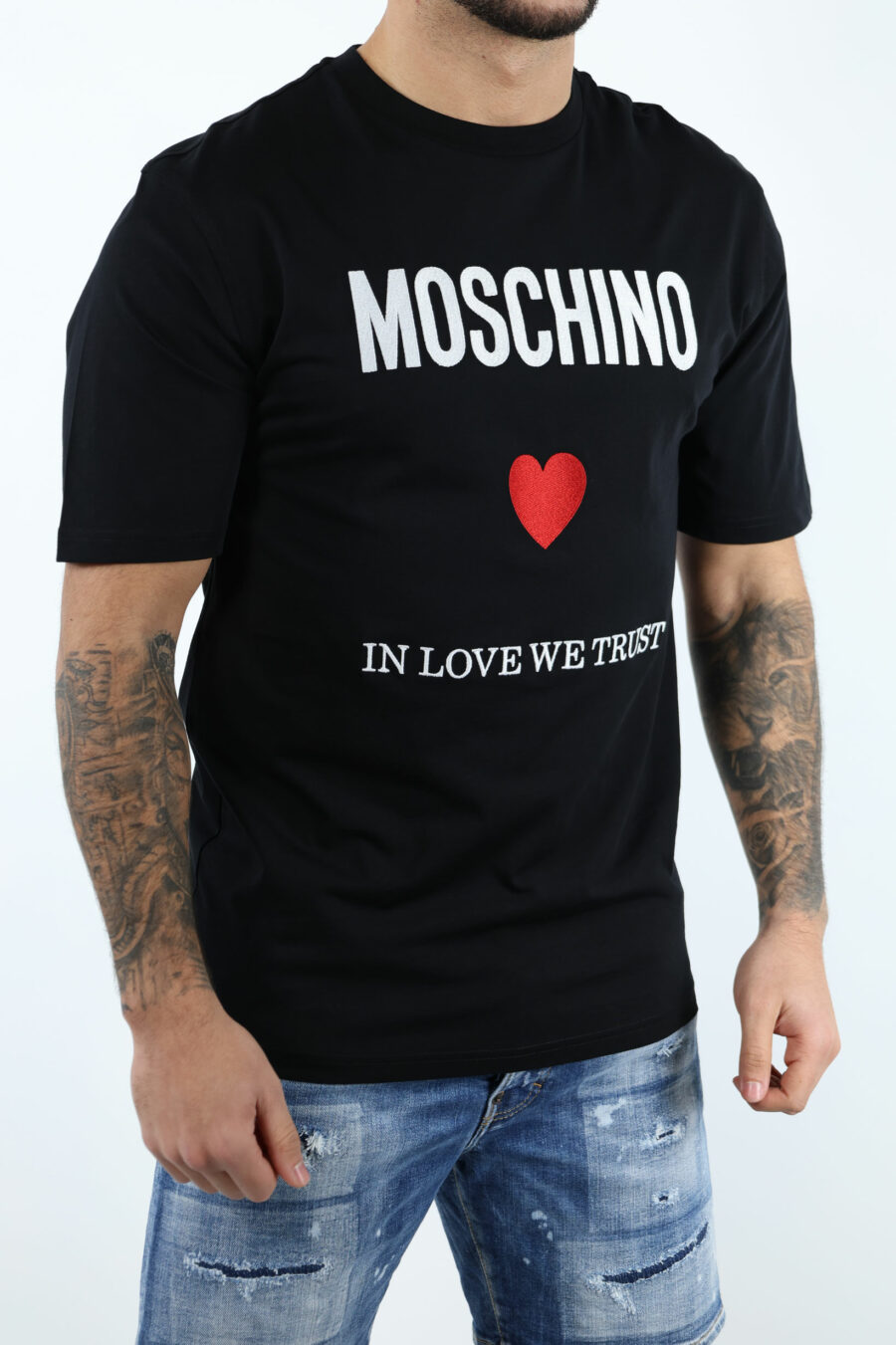 Black oversize T-shirt with logo "in love we trust" - 106961