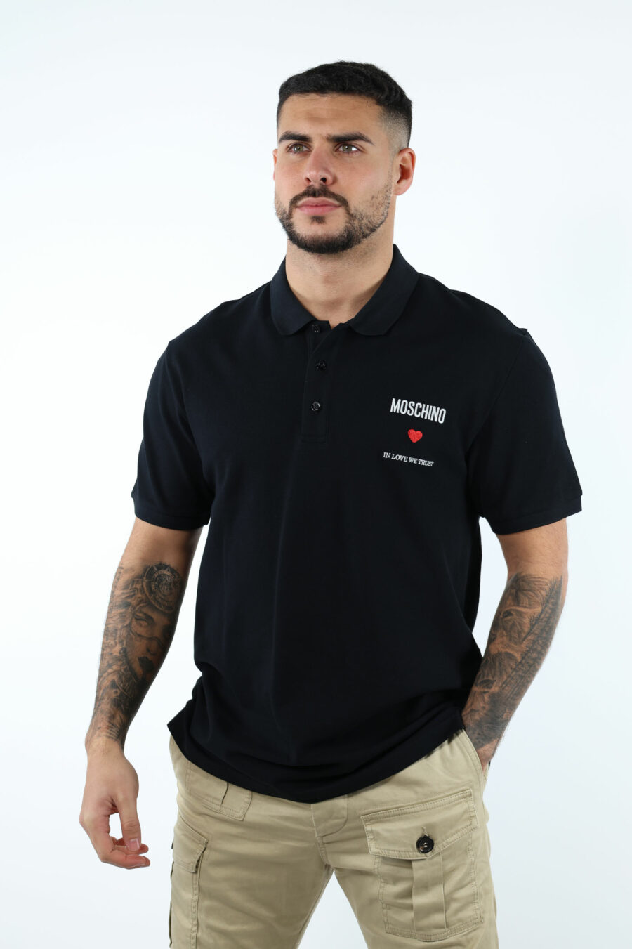 Black polo shirt with logo "in love we trust" - 106970