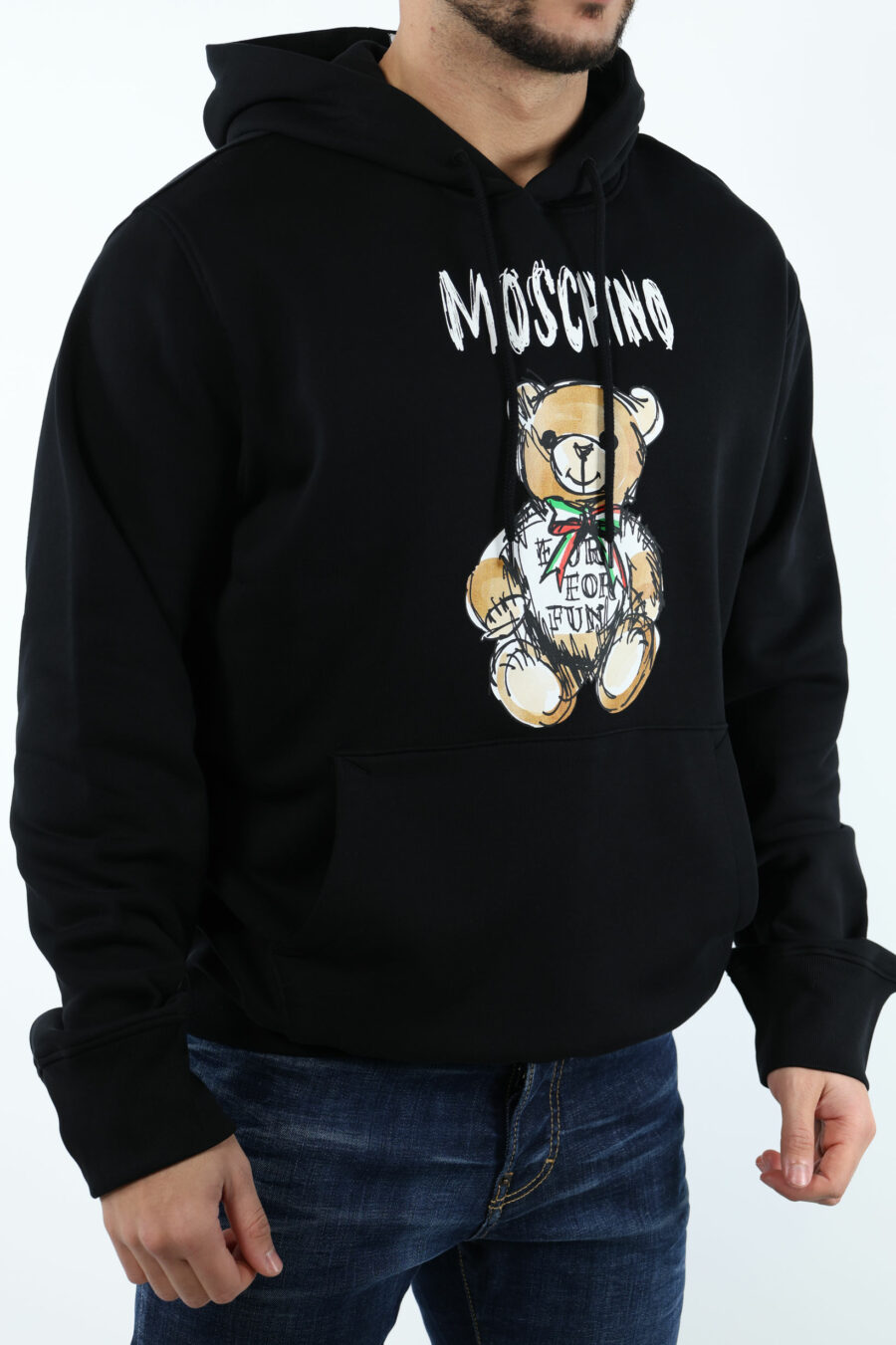 Black sweatshirt with hood and maxilogo bear drawing - 107079