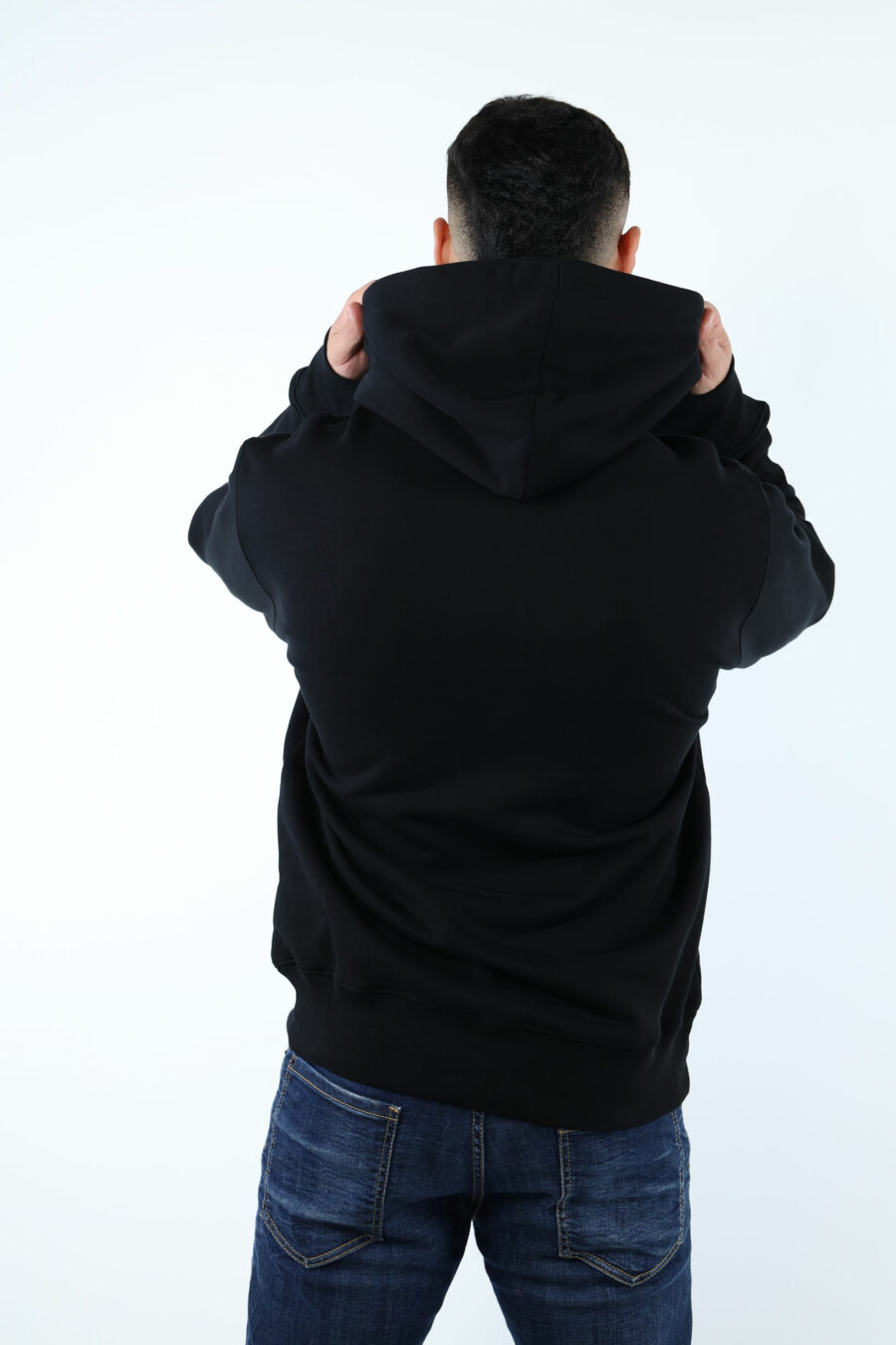 Black sweatshirt with hood and maxilogo bear drawing - 107080
