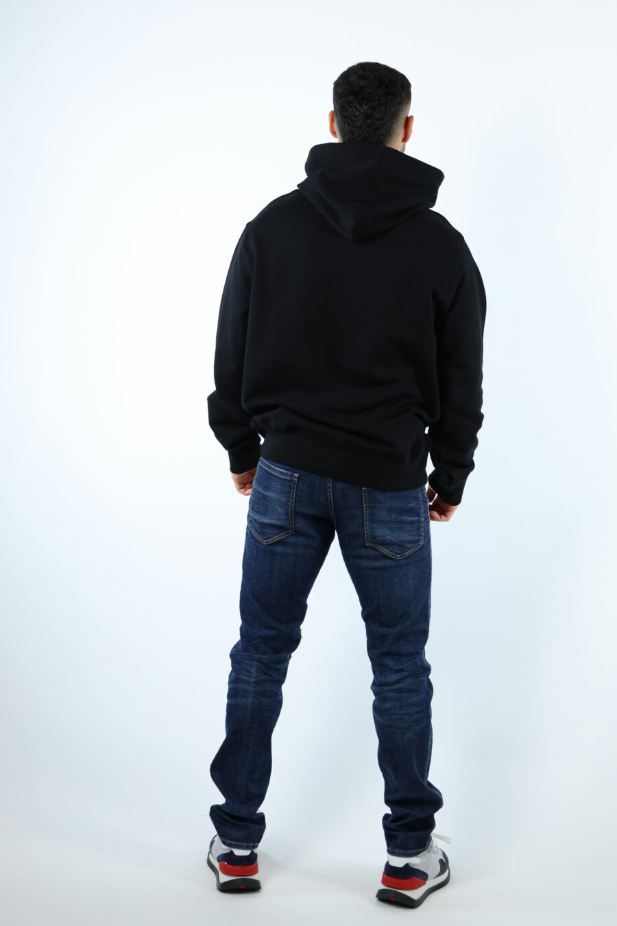Black sweatshirt with hood and maxilogo bear drawing - 107081