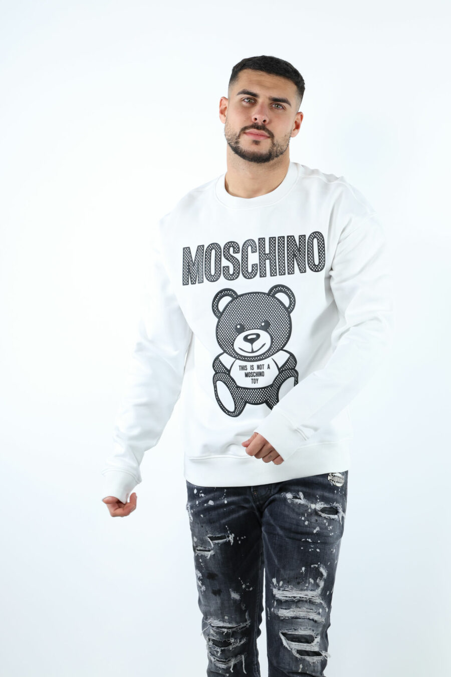 White sweatshirt with monochrome dotted bear maxilogo - 107124