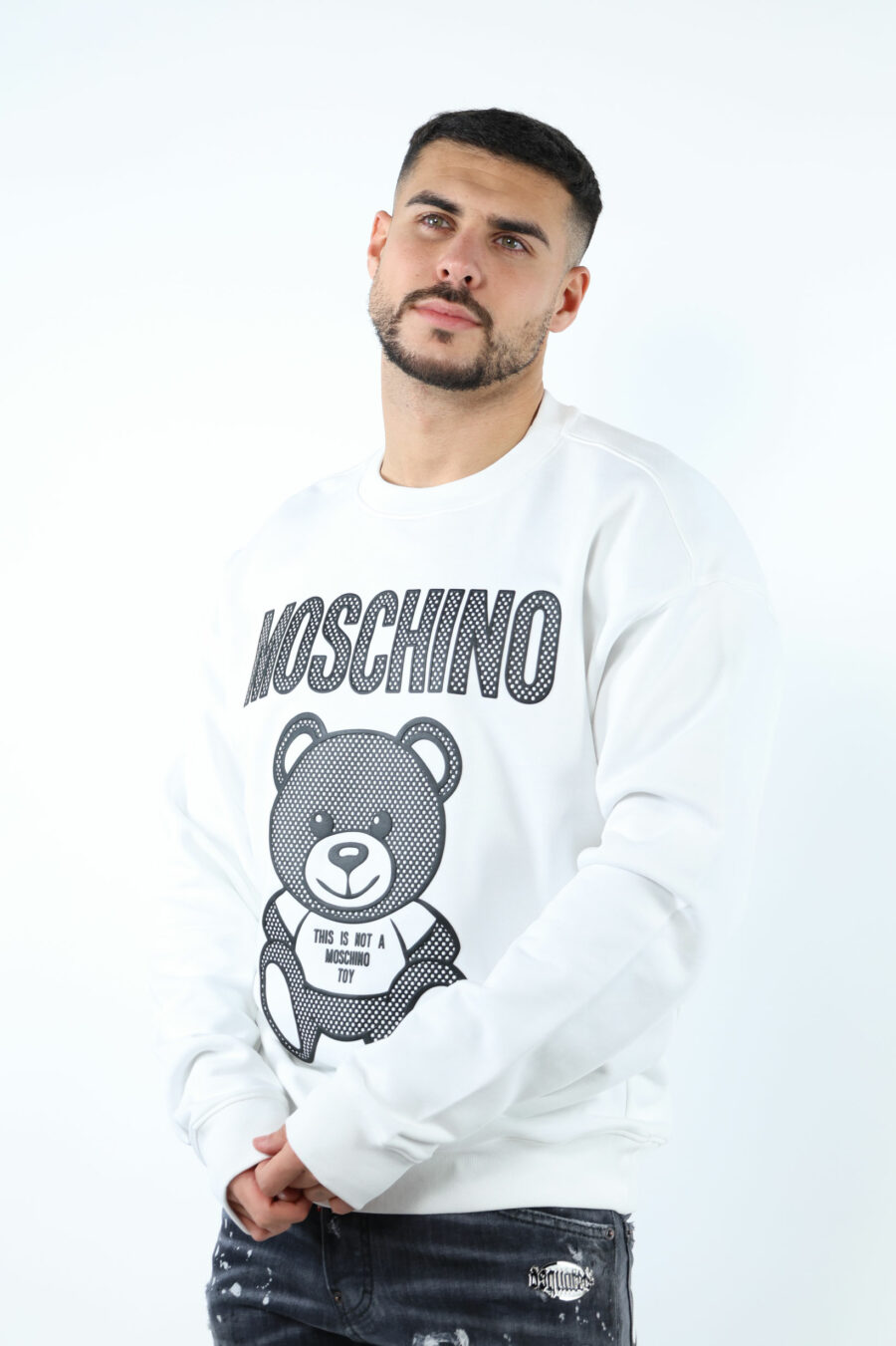 Weißes Sweatshirt mit einfarbig gepunktetem Bären-Maxilogo - 107125