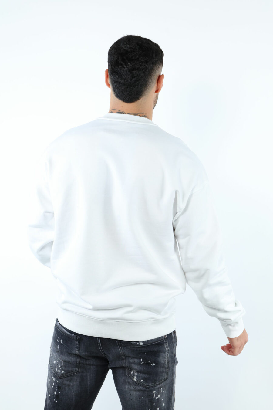 White sweatshirt with monochrome dotted bear maxilogo - 107127