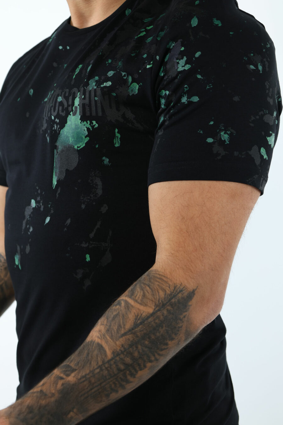 Black T-shirt with minilogo "couture milano" with multicoloured "splash" - 107169