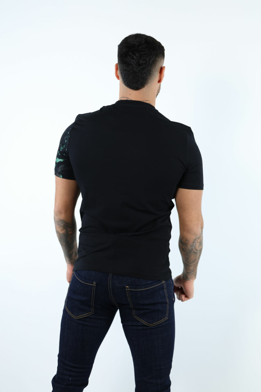 Black T-shirt with minilogo "couture milano" with multicoloured "splash" - 107170