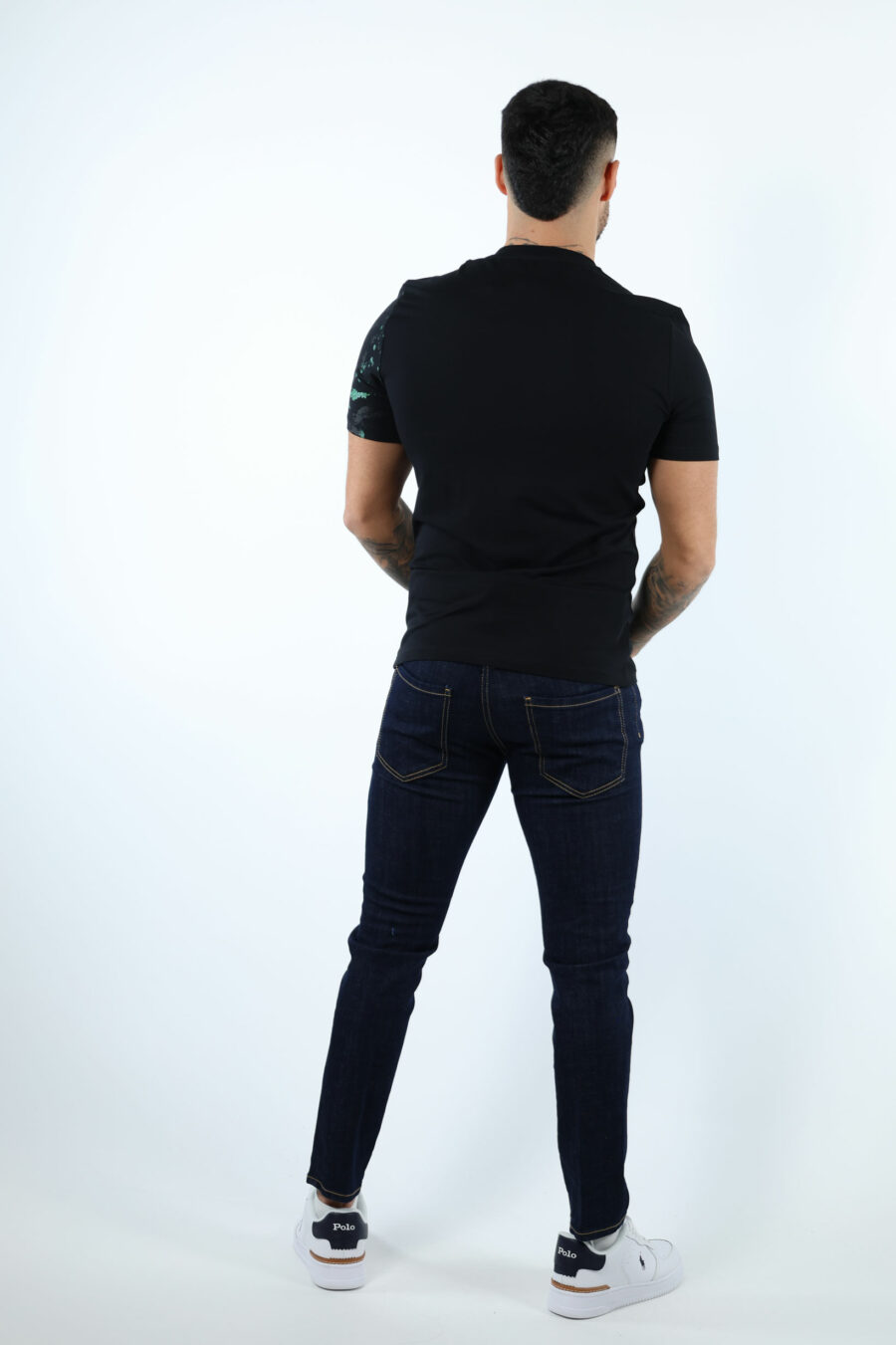 Black T-shirt with minilogo "couture milano" with multicoloured "splash" - 107171