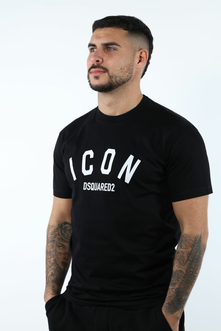 T-shirt preta com o logótipo "icon" dobrado - 107266