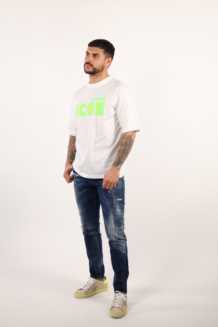 Camiseta blanca "oversize" con maxilogo "icon" verde neon borroso - 109143